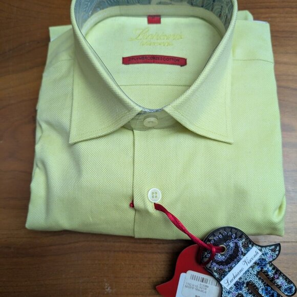 Luchiano Visconti Solid Pale Lime Mens M Button up Shirt 2-Ply Mercerized New - Picture 2 of 7